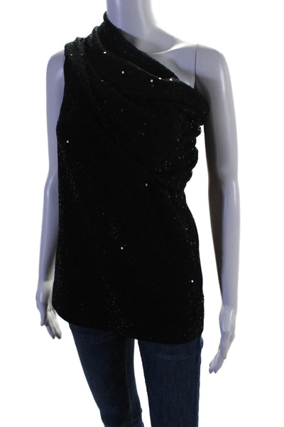 Minnie Rose Womens Cotton Sequin Cowl Neck Sleeveless Blouse Black Size L
