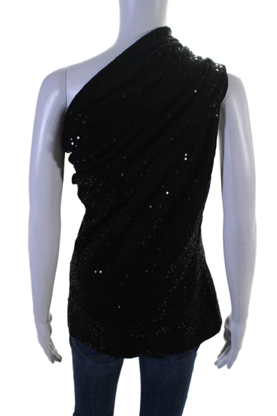 Minnie Rose Womens Cotton Sequin Cowl Neck Sleeveless Blouse Black Size L