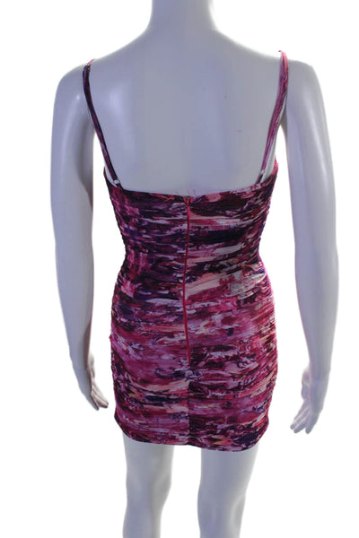 More To Come Womens Back Zip Ruched Mesh Mini Sexy Dress Pink Purple Size XS