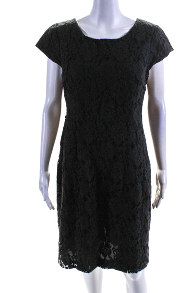 J Crew Womens Sleeveless Round Neck Lace Straight Fitted Dress Black Size 10