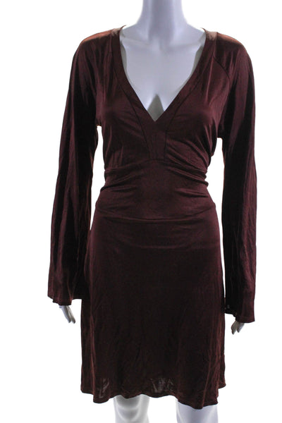 Moda International Womens Long Sleeve V-neck Sleek Belted Dress Red Size LG