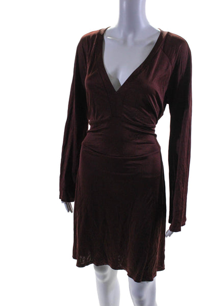 Moda International Womens Long Sleeve V-neck Sleek Belted Dress Red Size LG