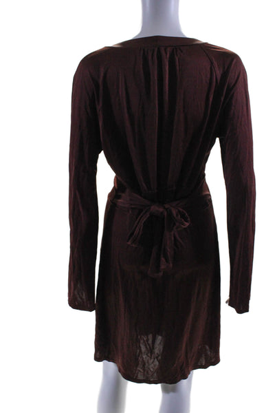 Moda International Womens Long Sleeve V-neck Sleek Belted Dress Red Size LG