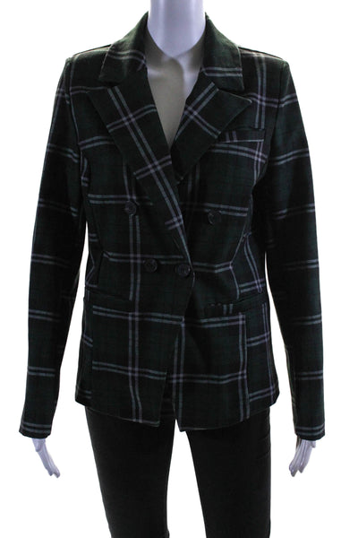 Bagatelle Womens Collared V-neck Long Sleeve Plaid Blazer Green Size S