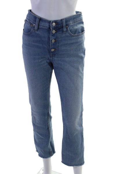 J Crew Womens Cotton Cropped Bootcut Fringe Bottom Light wash Jeans Blue Size 27