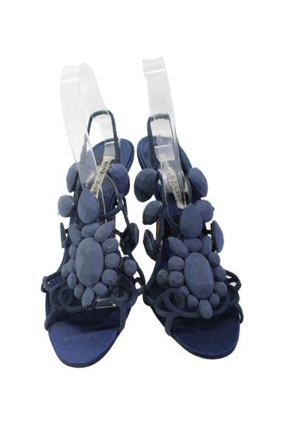 Manolo Blahnik Womens Textured Strappy Open Toe Stiletto Heels Blue Size EUR 39