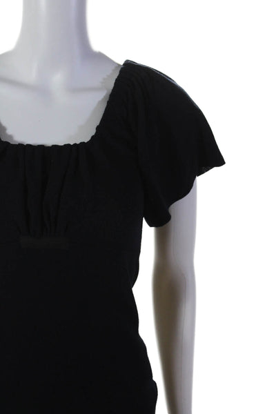 Prada Womens Black Wool Knit Off Shoulder Short Sleeve Blouse Top Size 42