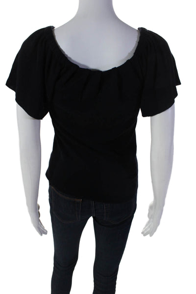 Prada Womens Black Wool Knit Off Shoulder Short Sleeve Blouse Top Size 42