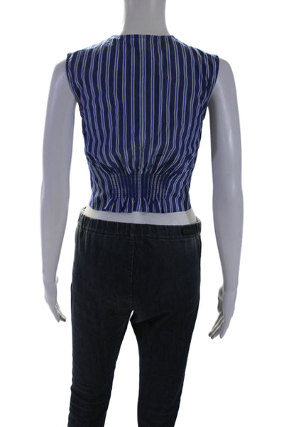 Derek Lam 10 Crosby Womens Cotton Striped Sleeveless Gathered Blouse Blue Size 0