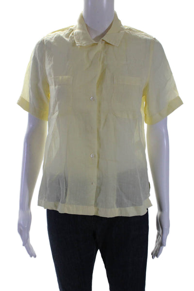 James Perse Womens Cotton Short Sleeve Sheer Button Down Top Yellow Size 0