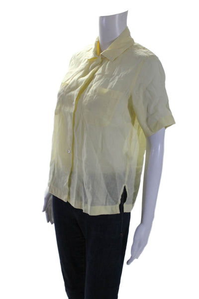 James Perse Womens Cotton Short Sleeve Sheer Button Down Top Yellow Size 0