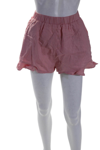 Mink Pink Womens Linen 2 Piece Off Shoulder Top Shorts Set Pink Size XS