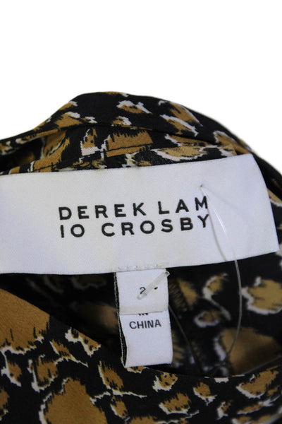 Derek Lam 10 Crosby Womens Silk V-neck Long Sleeve Collar Slip Dress Brown Size