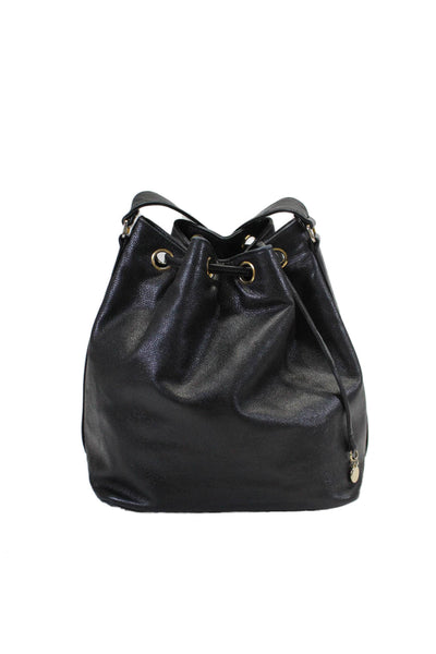 Chanel Womens Black Leather CC Drawstring Tie Bucket Bag Handbag