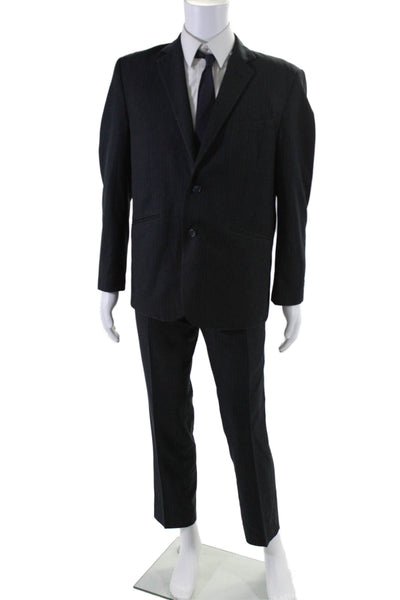 Designer Tailor4Less Mens Pinstriped 2 Button Suit Jacket and Pants Black Size M