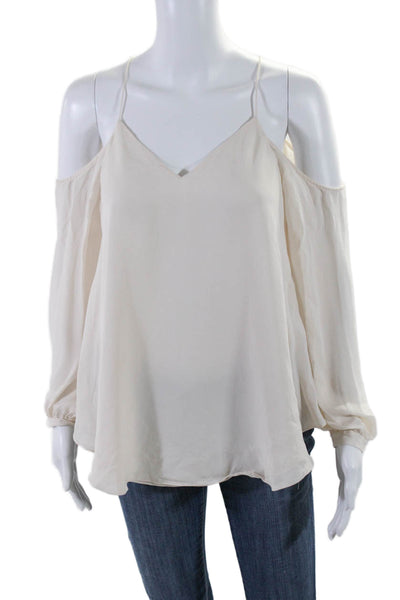 Haute Hippie Womens V Neck Long Sleeve Cold Shoulder Blouse White Size S