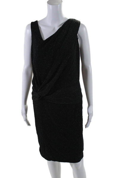 David Meister Womens Sleeveless Asymmetrical Glitter Print V-Neck Black Size 10