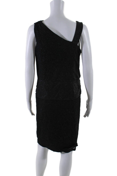 David Meister Womens Sleeveless Asymmetrical Glitter Print V-Neck Black Size 10