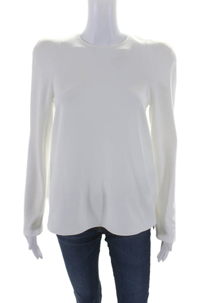 Tibi Women's Round Neck Long Sleeves Quarter Zip Blouse White Size 0