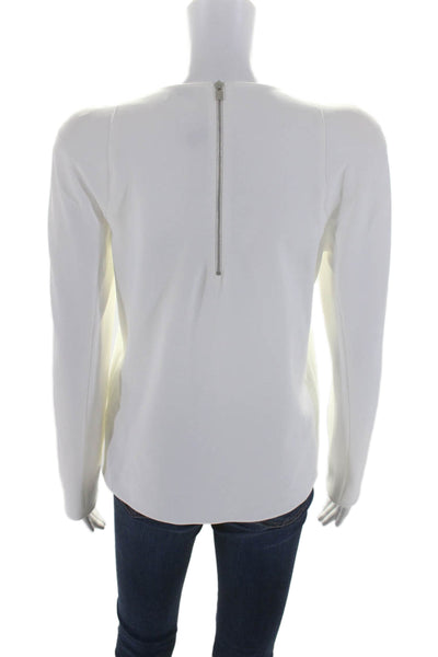 Tibi Women's Round Neck Long Sleeves Quarter Zip Blouse White Size 0