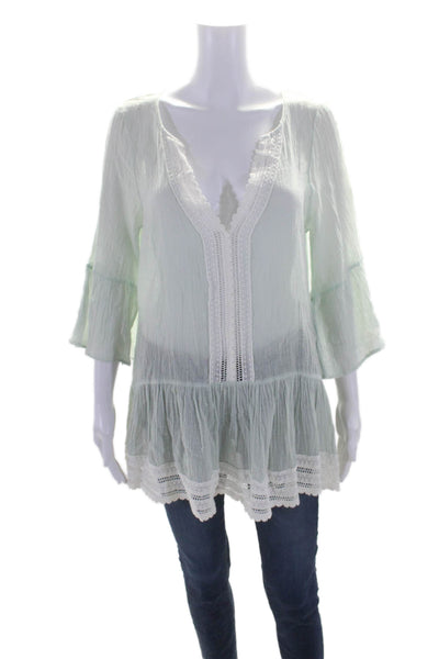 Eberjey Womens Crochet Trim Long Sleeves A Line Dress Mint Green White Size Smal