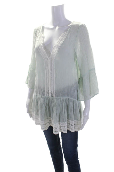 Eberjey Womens Crochet Trim Long Sleeves A Line Dress Mint Green White Size Smal