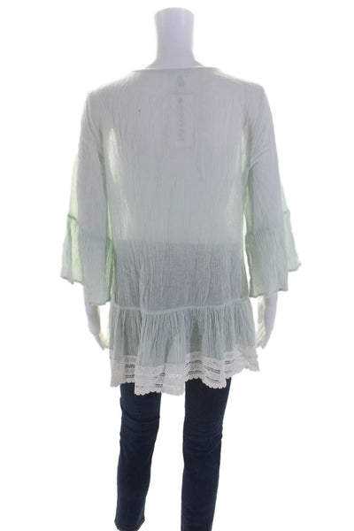 Eberjey Womens Crochet Trim Long Sleeves A Line Dress Mint Green White Size Smal