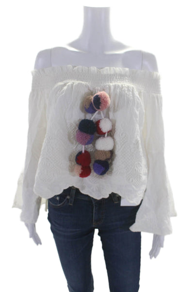 Red Carter Womens Embroidered Long Sleeves Blouse White Cotton Size Extra Small