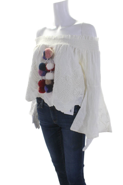 Red Carter Womens Embroidered Long Sleeves Blouse White Cotton Size Extra Small
