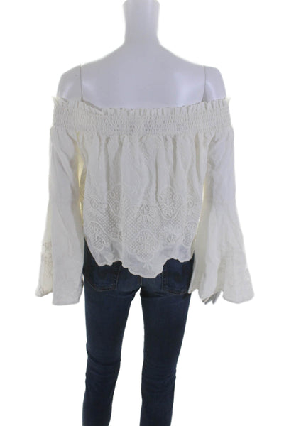 Red Carter Womens Embroidered Long Sleeves Blouse White Cotton Size Extra Small