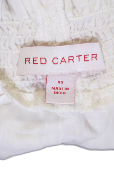 Red Carter Womens Embroidered Long Sleeves Blouse White Cotton Size Extra Small