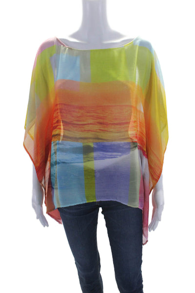 Trina Turk Womens Printed Short Sleeves Kaftan Blouse Multi Colored Size Extra S