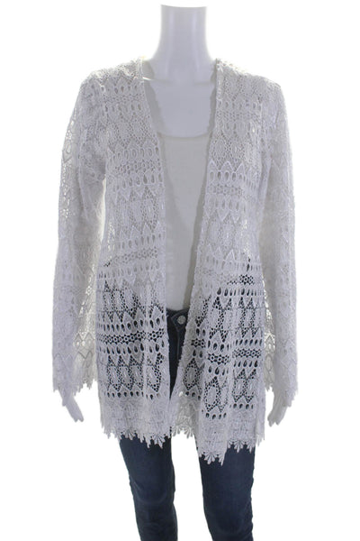 Stone Cold Fox Womens Crochet Long Sleeves Open Front Blouse ice Gray Size Small