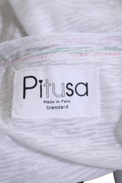 Pitusa Womens Cotton Blend V-Neck Short Sleeve Pullover T-Shirt Top White Size M