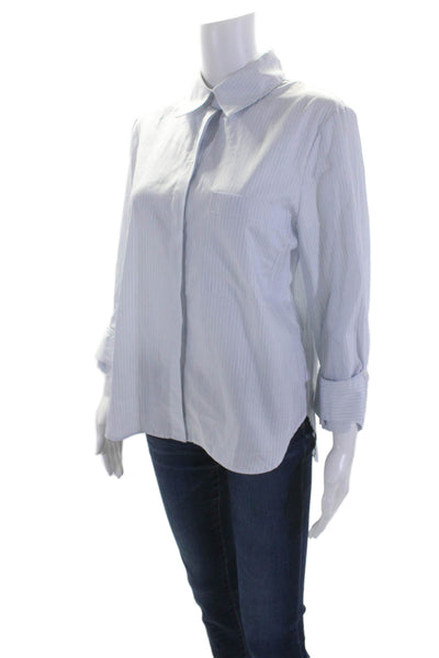 TWP Womens Cotton Light Blue Striped Collar Long Sleeve Button Down Shirt Size S