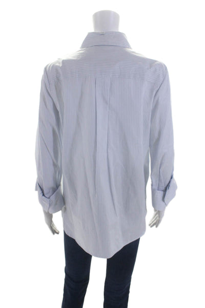 TWP Womens Cotton Light Blue Striped Collar Long Sleeve Button Down Shirt Size S