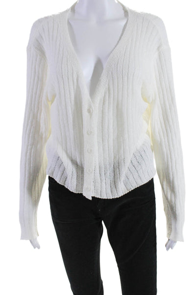 Lumiere Womens Textured Knit Open Front Buttons Crop Cardigan White Size L