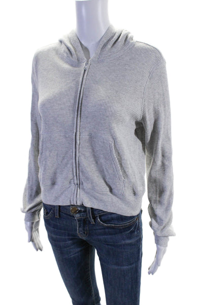 TNA Womens Front Zip Long Sleeve Waffle Knit Hooded Jacket Gray Size Small