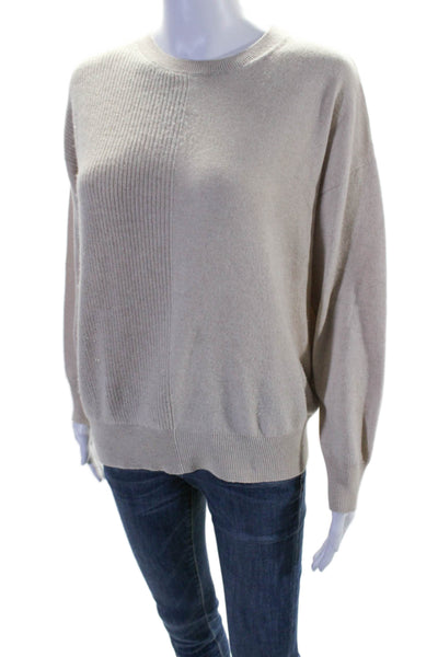 Peserico Womens Pullover Long Sleeve Crew Neck Sweater Beige Wool Size IT 42