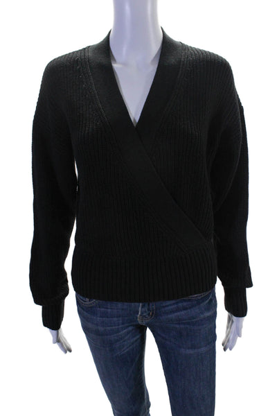 Modern Citizen Womens Long Sleeve V Neck Ribbed Sweater Black Size Medium