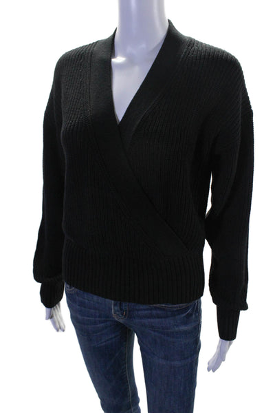 Modern Citizen Womens Long Sleeve V Neck Ribbed Sweater Black Size Medium