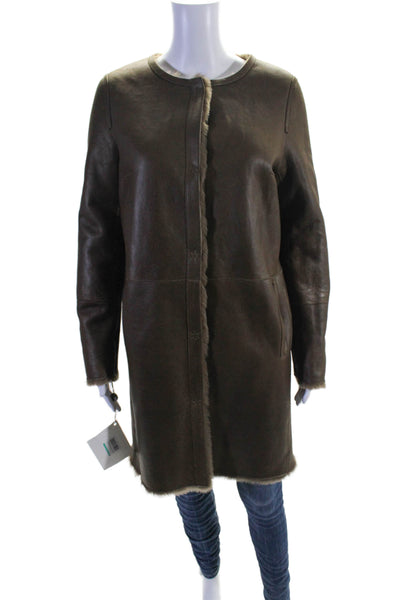 Yves Salomon Womens Reversible Shearling Leather Coat Black Size FR 36