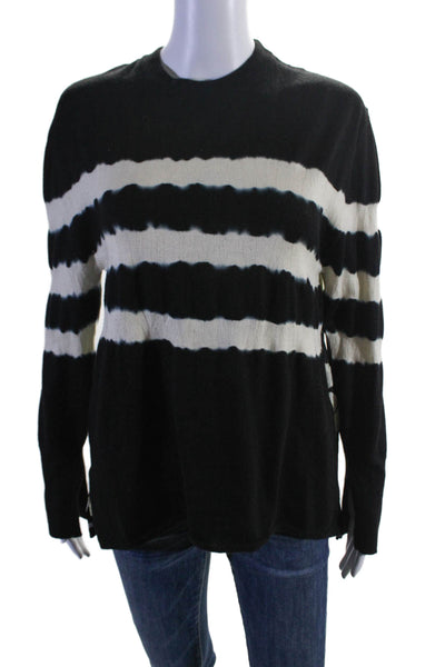 Prabal Gurung Womesn Wool Silk Combo Striped Floral Long Sleeve Top Black Size S