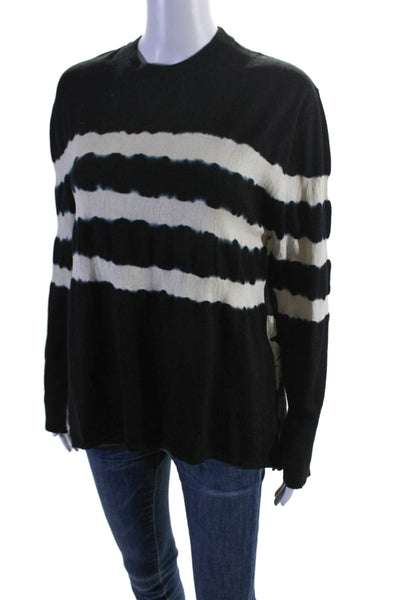 Prabal Gurung Womesn Wool Silk Combo Striped Floral Long Sleeve Top Black Size S