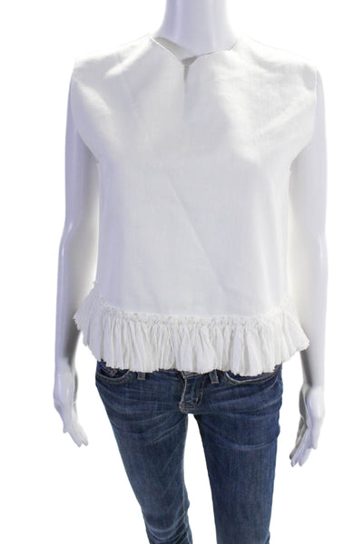 Hache Womens Sleeveless Crew Neck Ruffled Boxy Top White Cotton Size IT 40