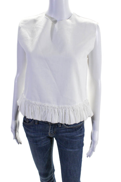 Hache Womens Sleeveless Crew Neck Ruffled Boxy Top White Cotton Size IT 40