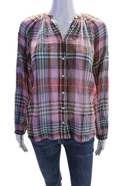 Doen Womens Button Front Long Sleeve Plaid Shirt Multicolored Cotton Size XS