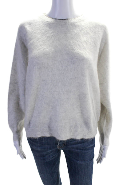 Brunello Cucinelli Womens Long Sleeve Monili Crew Neck Mohair Sweater Gray XS