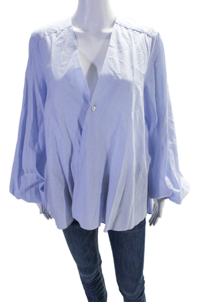 Michelle Farmer Womens Cotton Blue One Button Long Sleeve Blouse Top Size XS