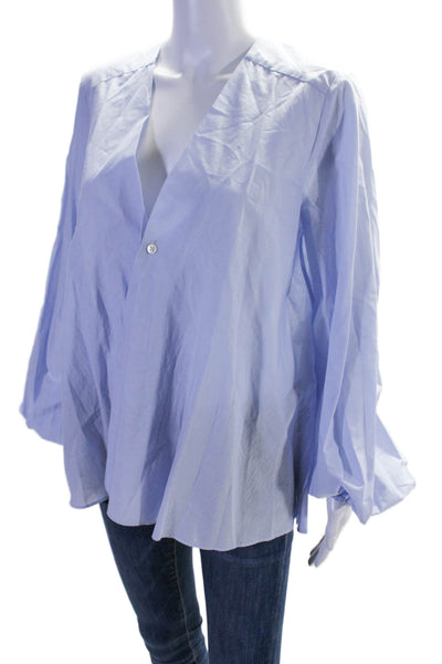 Michelle Farmer Womens Cotton Blue One Button Long Sleeve Blouse Top Size XS